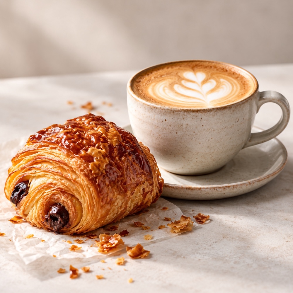 coffee and pastry from a London workplace cafe