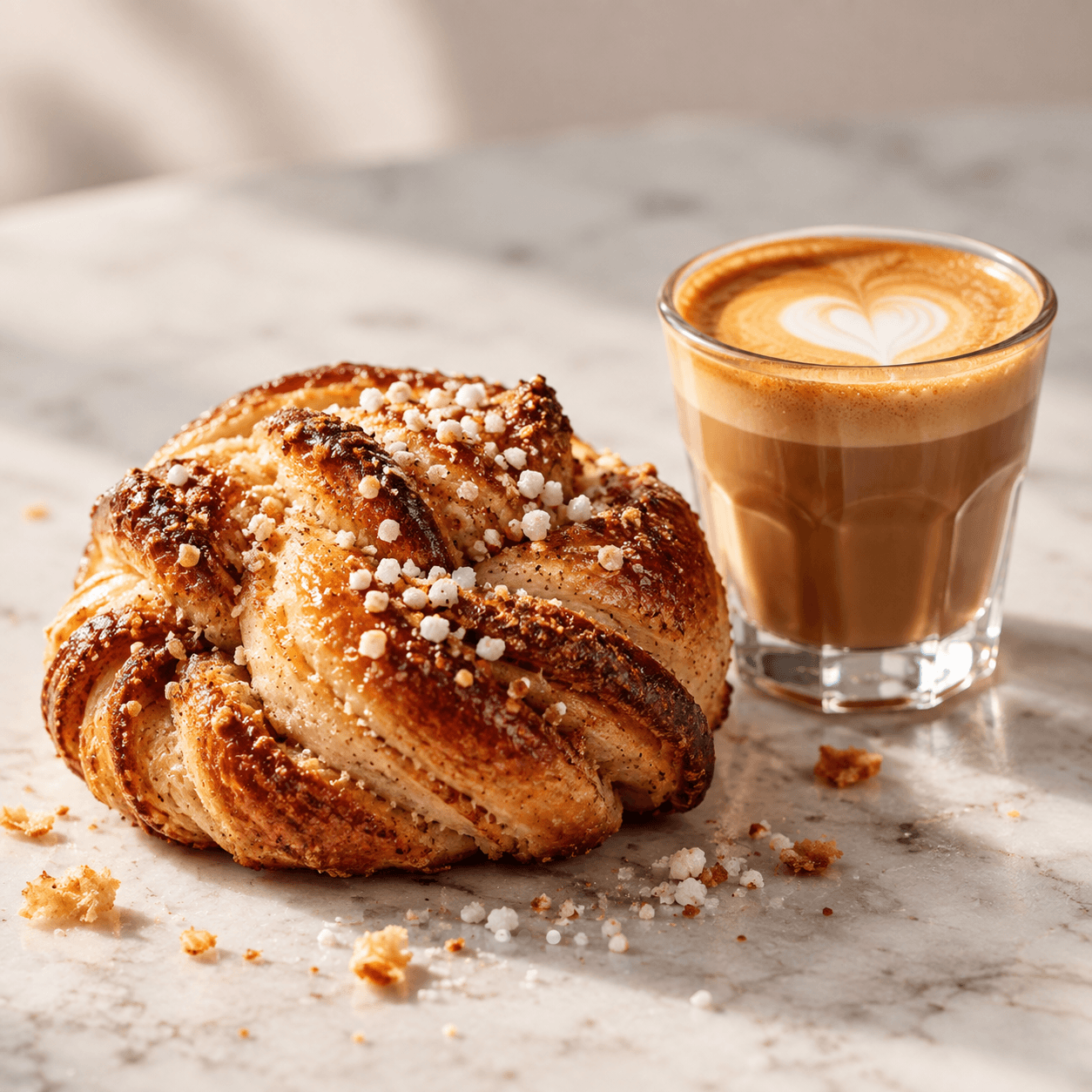coffee and pastry from a London workplace barista station